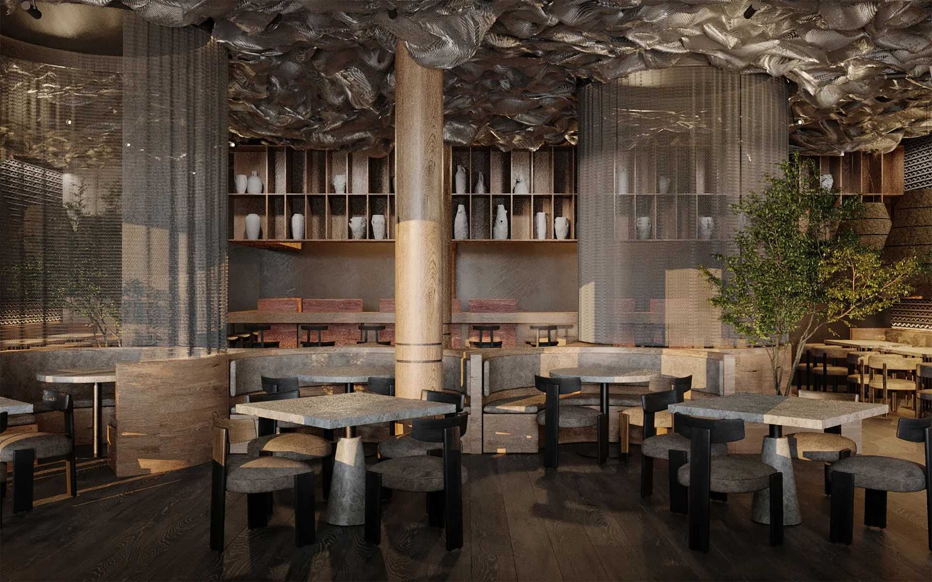 Hikari's sculptural dining room in Surfside